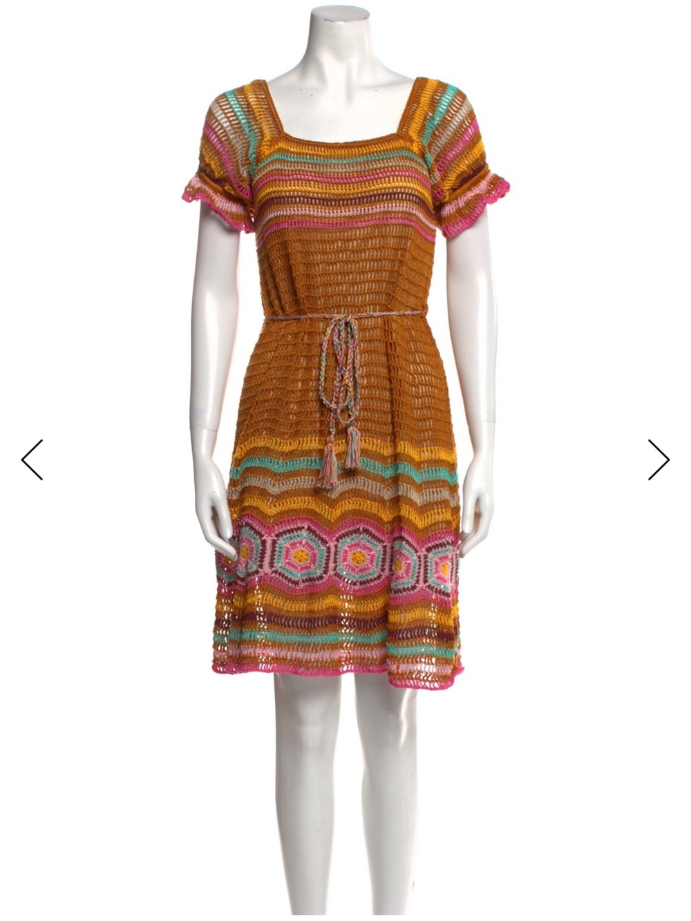 Anna Kosturova Handmade crochet Belted Short-Sleeve Dress small